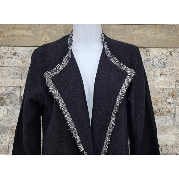 Karl Lagerfeld Womens Cardigan Wool Blend Pockets Tweed Fringe Black Old Money S - Picture 5 of 12